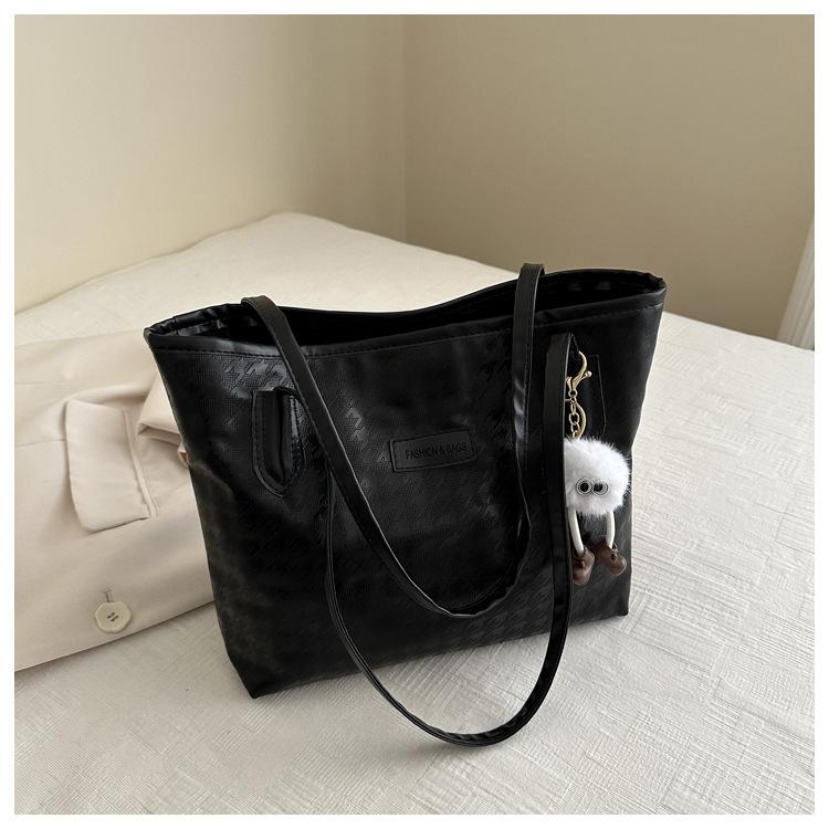 Spacious Faux Leather Tote Bag for Women Stylish Shoulder Handbag with Optional Charm