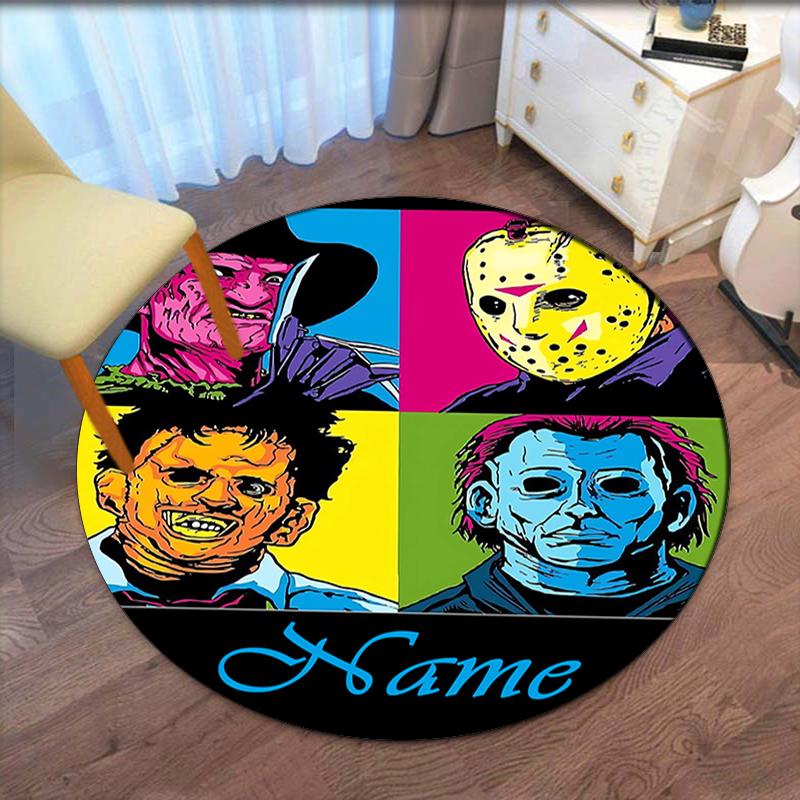 Custom Name Halloween horror Printed Round Rug Carpet Chair Rug Area Rug Entryway Doormats,for Office Chair Living Room Bedroom Kitchen Room.