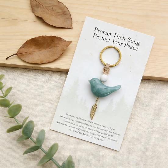 Song of Nature Bird Keychain for Peace And Courage Natural Gemstone Bird Charm for Keys Backpack Car Lucky Gifts for Men Women