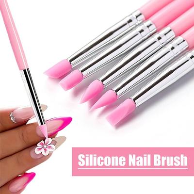 5Pcs Silicone Nail Brush Carving Emboss Hollow Gel Shaping Pink Nail Art Sculpture Pen Drawing Brushes