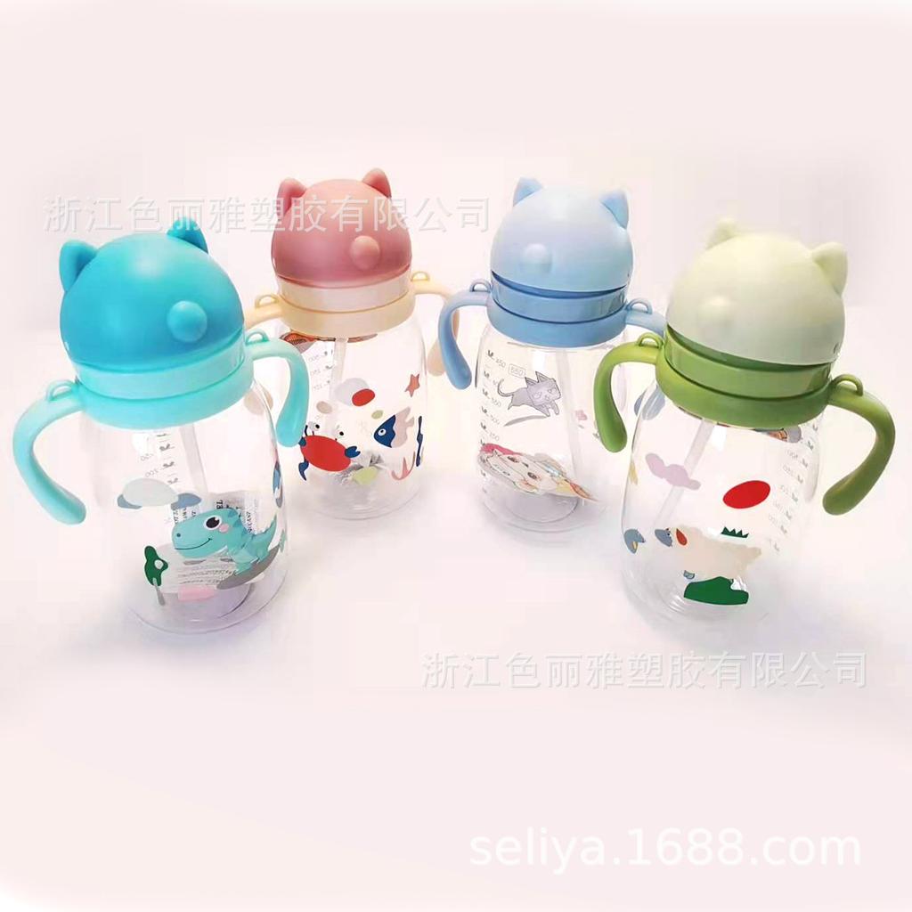 Water bottle new creative Internet celebrity children's straw cup high value food grade handle graduated cup wear resistant drop portable kettle