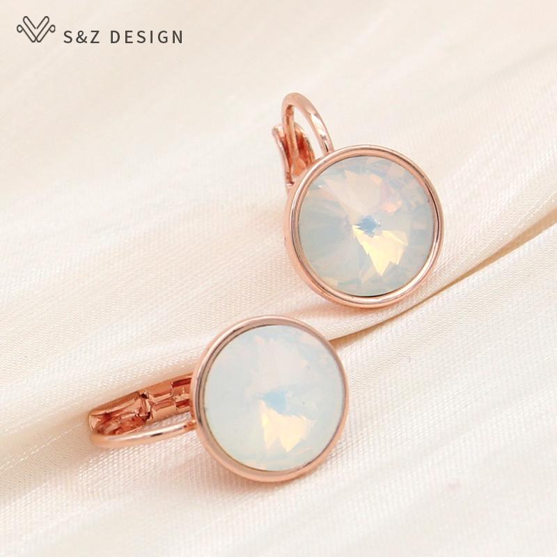 Módne okrúhle krištáľové náušnice pre ženy Svadobné Rose Gold Farba Elegantný šperk Darček Antialergické