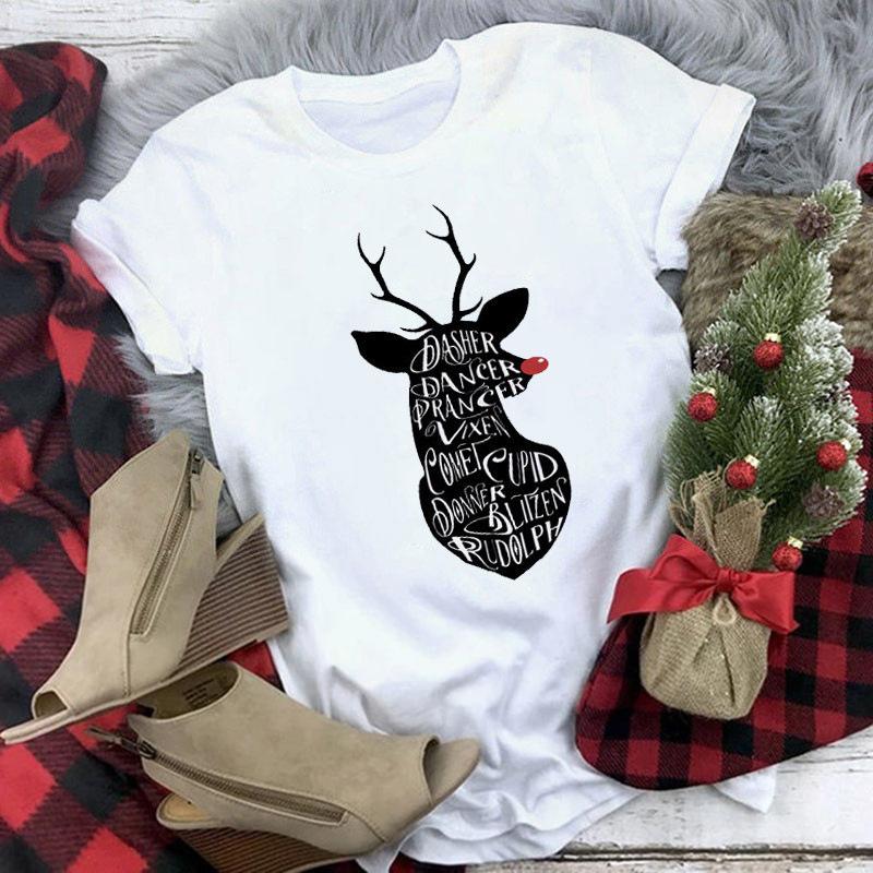 Women's Crew Neck Short Sleeve Graphic Print Christmas T-Shirts Loose Fit Casual Tees
