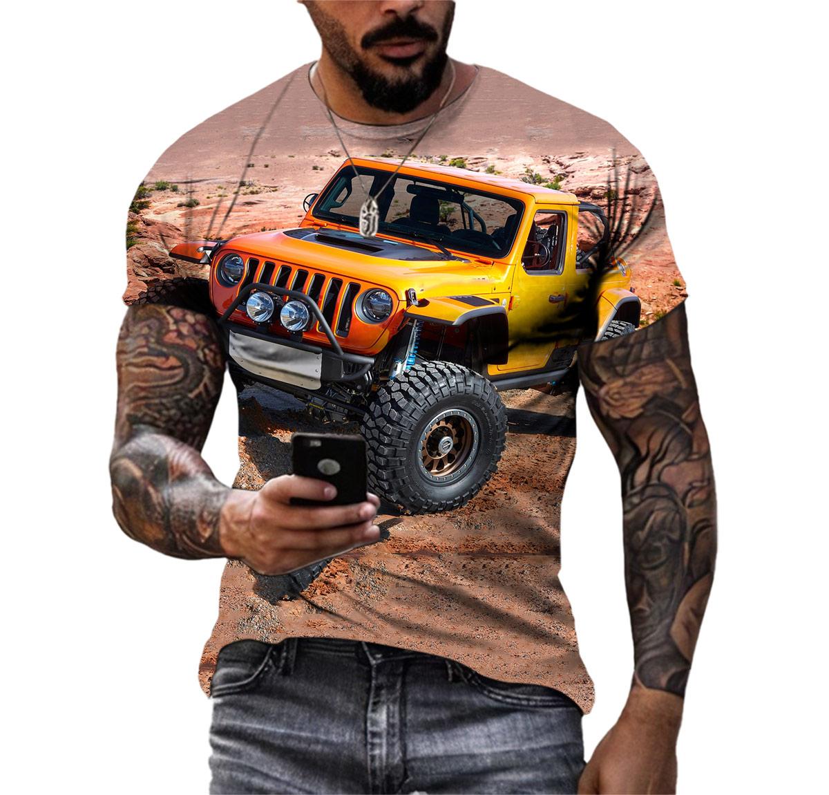 

Футболка Новый летний тренд Мужская хардкорная модель внедорожника с 3D-принтом Повседневная быстросохнущая с коротким рукавом Винтаж Классический топ с круглым вырезом L