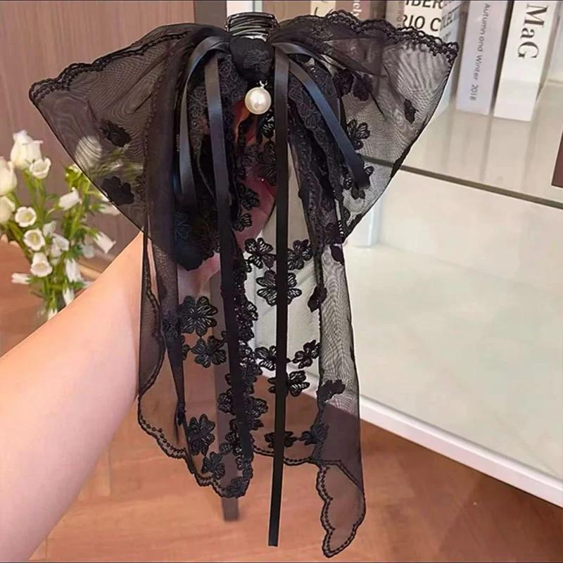 1pc Korean Ribbon Lace Bow Half-up Hairstyle Hair Claw, Gentle and Elegant Korean Style Hair Clip,versatile Ponytail Hair Clip