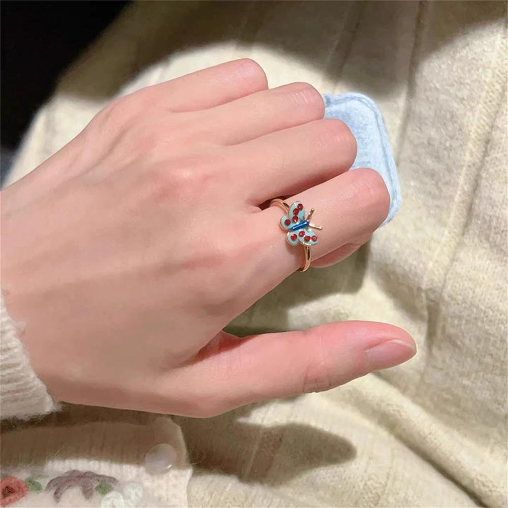 Color Enamel Fritillary Butterfly Ring Women's Open Index Finger Ring New Products