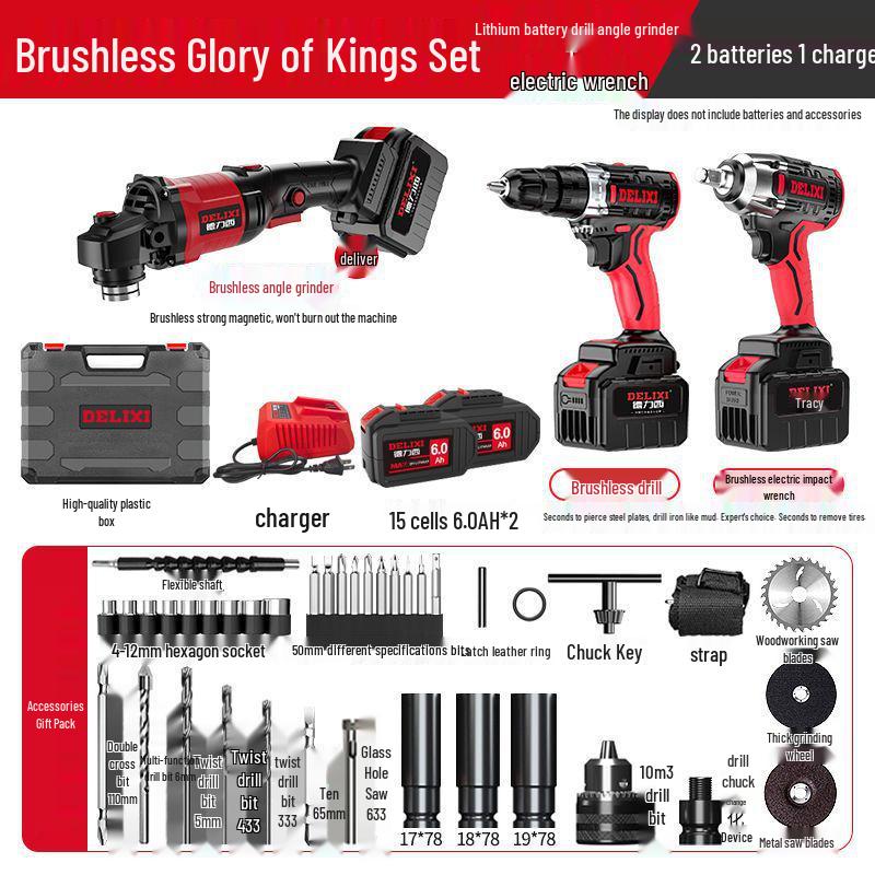 Delixi High Torque Brushless Impact Wrench - Electric Air Wrench with Lithium Battery & Charging Board for Auto Repair.