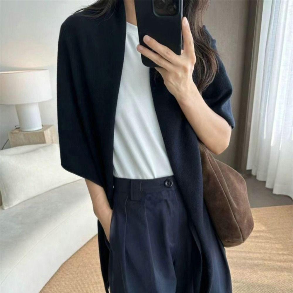 Solid Color Triangle Shawl Striped Cross Scarves Retro Large Wraps Clothing Accessories
