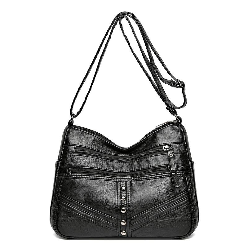 Geantă de umăr de mare capacitate, din piele moale, cu mai multe compartimente, pentru mamă de vârstă mijlocie