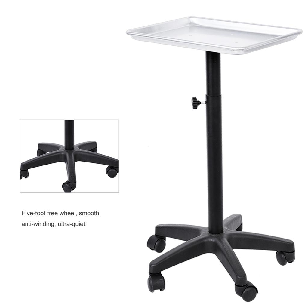 Aluminium Hair Salon Instrument Tray Adjustable Height Trolley Beauty Tools no Cup Silver