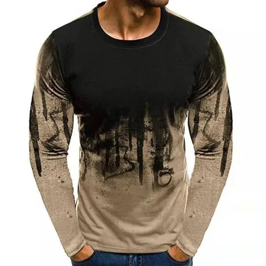 Round Neck 3D Gradient Printed Top Fashionable Casual Long Sleeved Men's T-shirts