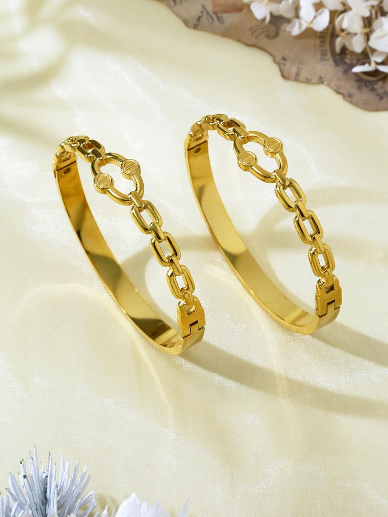 1Pcs Fashion Simple And Versatile Stainless Steel Gold-Plated Bracelet Hollowed Out Geometric Elements Casual Cold Wind Bracelet