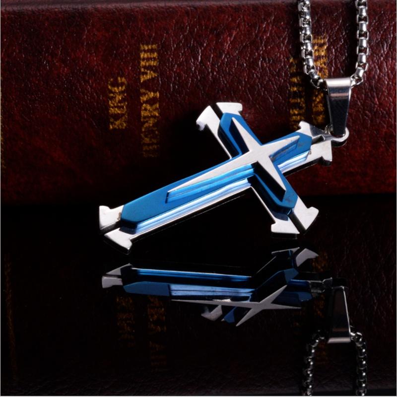 1 colier cu pandantiv cu cruce pentru bărbați, rafinat, amuletă creștină