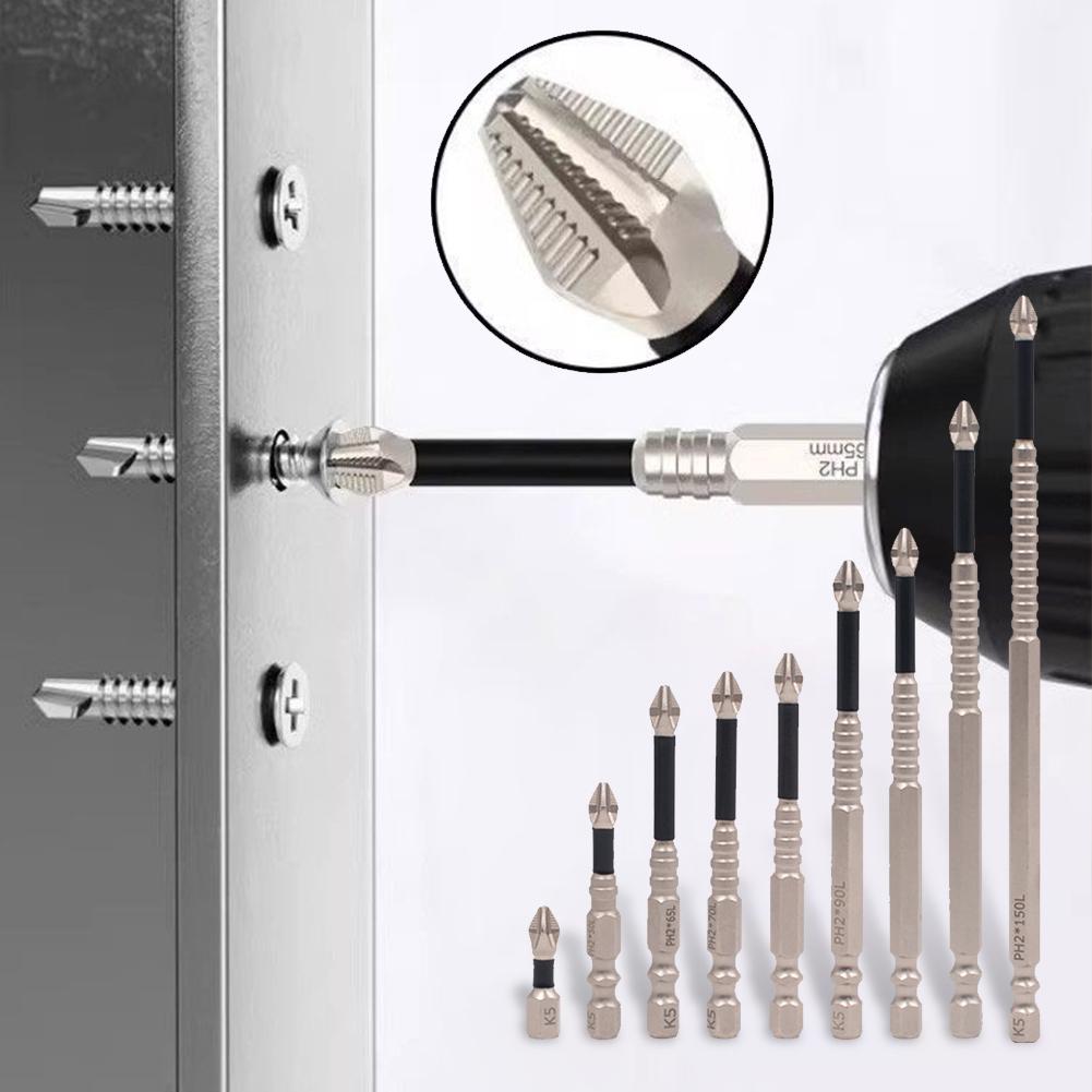 6/9 Stück Hochmagnetisches Schraubendreher-Bohrerbit-Set Magnetische Schraubendreherbits mit Gewinde Kreuzförmig Stark Magnetischer Bohrkopf