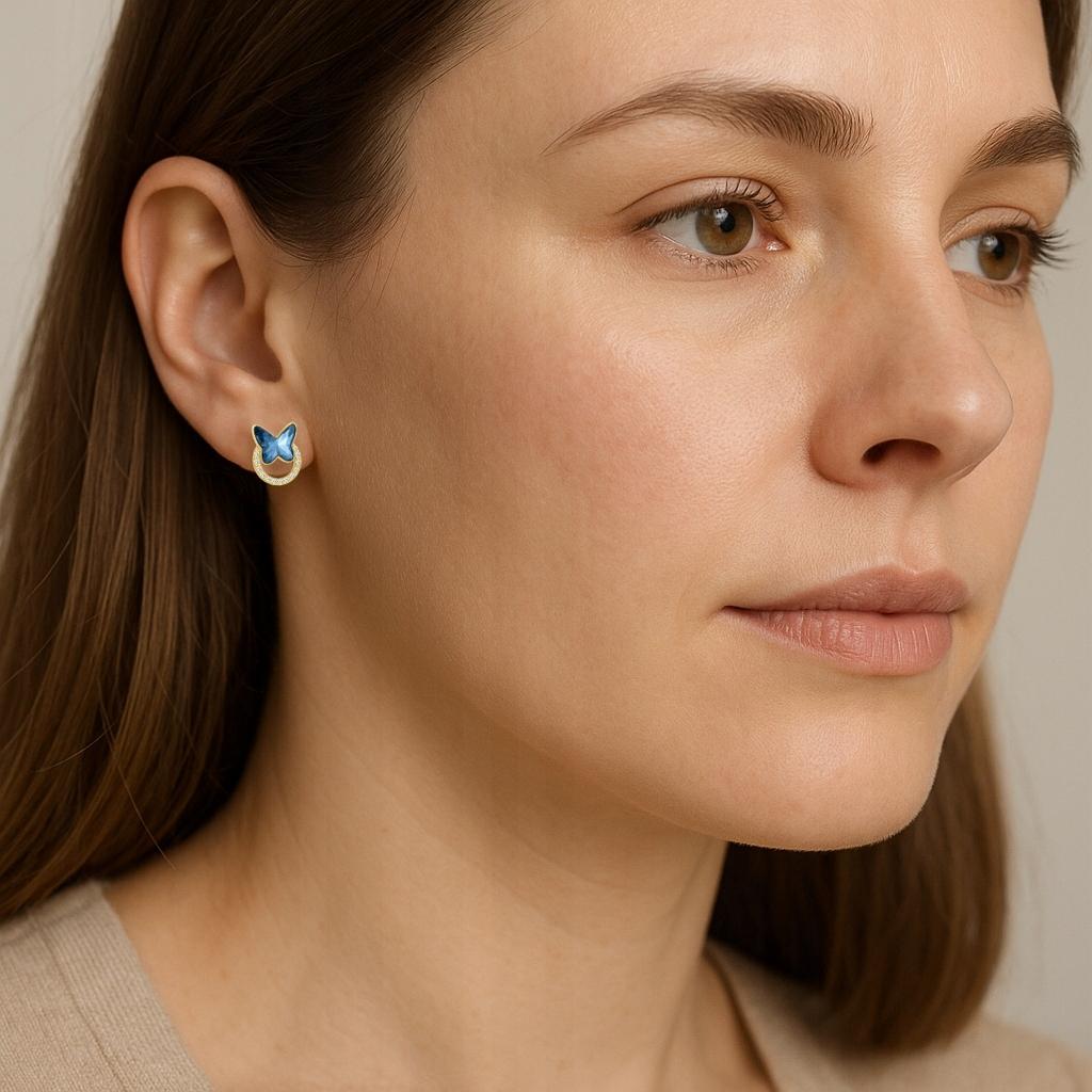 Gold Butterfly Earrings Blue Butterfly Wings Butterfly Silver 925