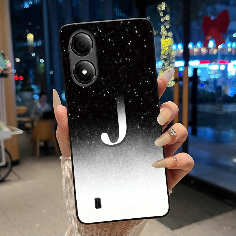 Exclusive Initial Letter With Flower Phone Case For ZTE Blade A33s Soft Silicone Black Case ZTE Blade A33s Anti-scratch Casing
