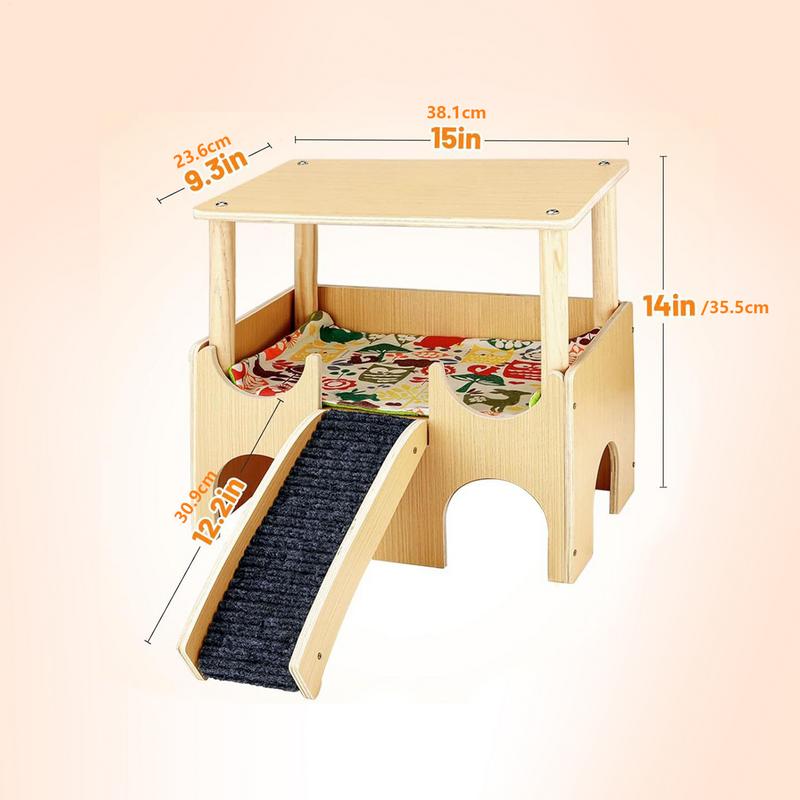Hamster House Decor Wooden Hamster House Toys Double-Layer Small Animal Toys Habitat Decor With Ladder For Rabbits Ferrets