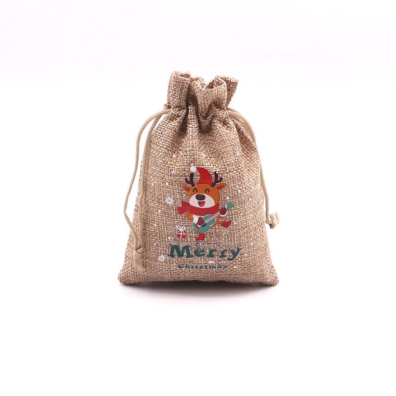 Jute-Style Christmas Gift Bag with Drawstring Closure - Small Candy & Apple Storage