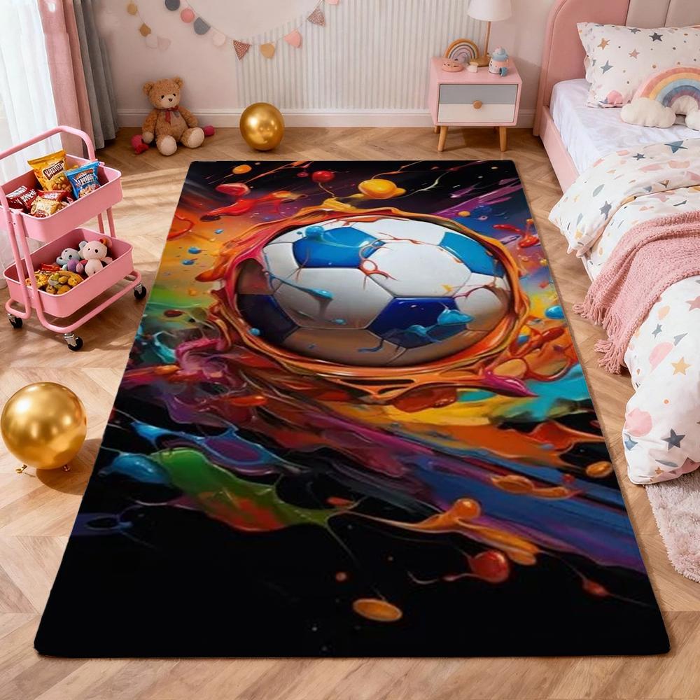 Soccer Ball Water Splash Print Theme Rug Soft Texture Nonslip Carpet For Hallway Balcony Study Home Party Decor Christmas Gift