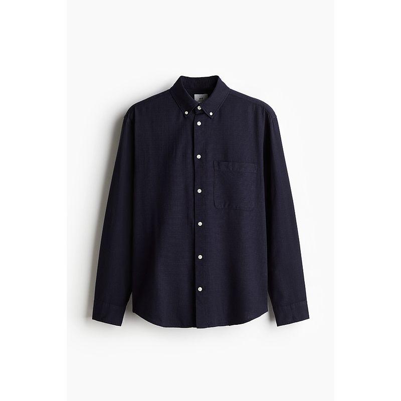 

HM Men s Shirt Autumn New Polo Collar Texture Sense Long Sleeves Shirt Casual Thin Coat Tops 1251263 Navy blue 175/100