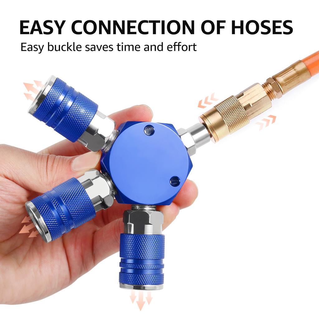 3 Way Quick Connector Air Compressor Manifold 1/4inch Hose Fitting Max 300psi Coupler Manifold Multi Splitter