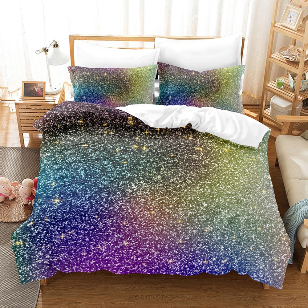 Three-Piece Set Of Colorful Fluorescent Quilt Cover Sheets 3D Digital Bedding
