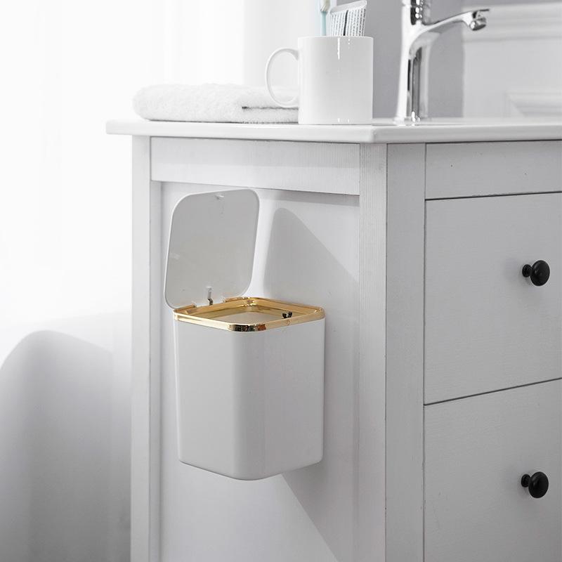 Mini Cute Press-Type Pop-Up Lid Desktop Trash Can, Wall-Mountable, Simple Square Design