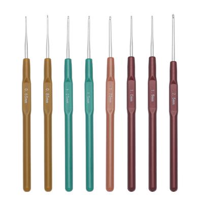 8pcs Sewing Needles Kit Ergonomic Handle Plastic Steel Lace Hooks with Case Size 0.65mm To 2.5mm Handmade for Arthritic Hands