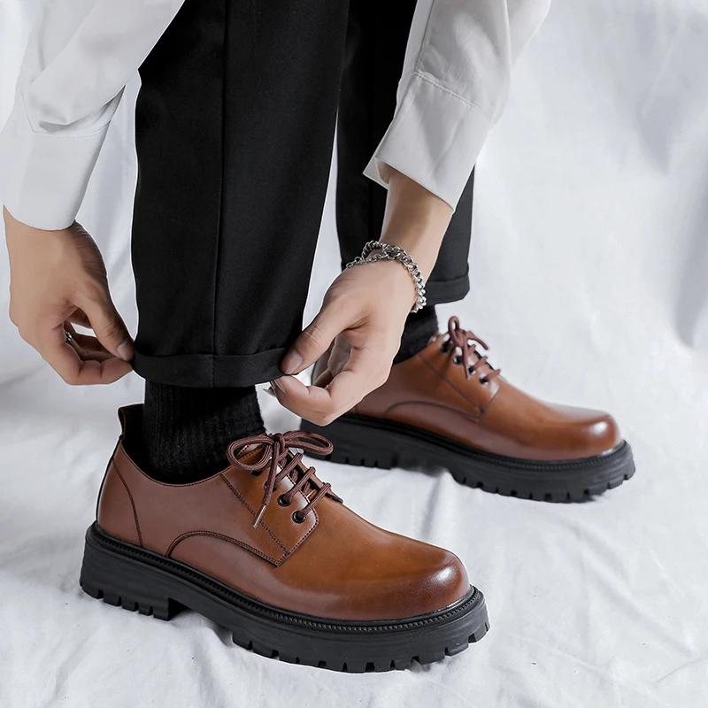 FashionFashionable Brand Men's Genuine Leather British Style Thick Bottomed Workwear Shoes Men's Comfortable Large Toe Leather Shoes