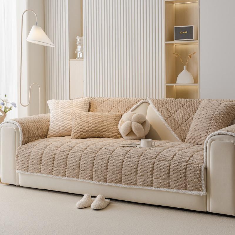 Cream Wind Plush Sofa Cushion Autumn And Winter  New Plush Seat Cushion Leather Straight Row Advanced Sense Non-Slip Cover Cover Cloth