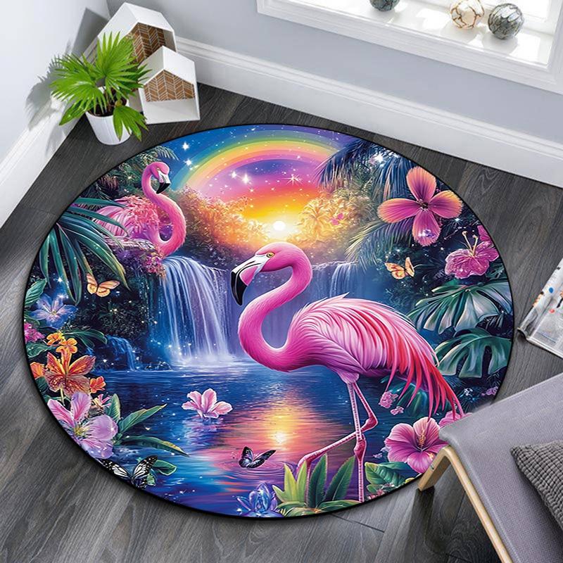 Flamingos Round Area Rug,Carpet Rug for Living Room Bedroom Sofa Playroom Decor,Non-slip Floor Mat