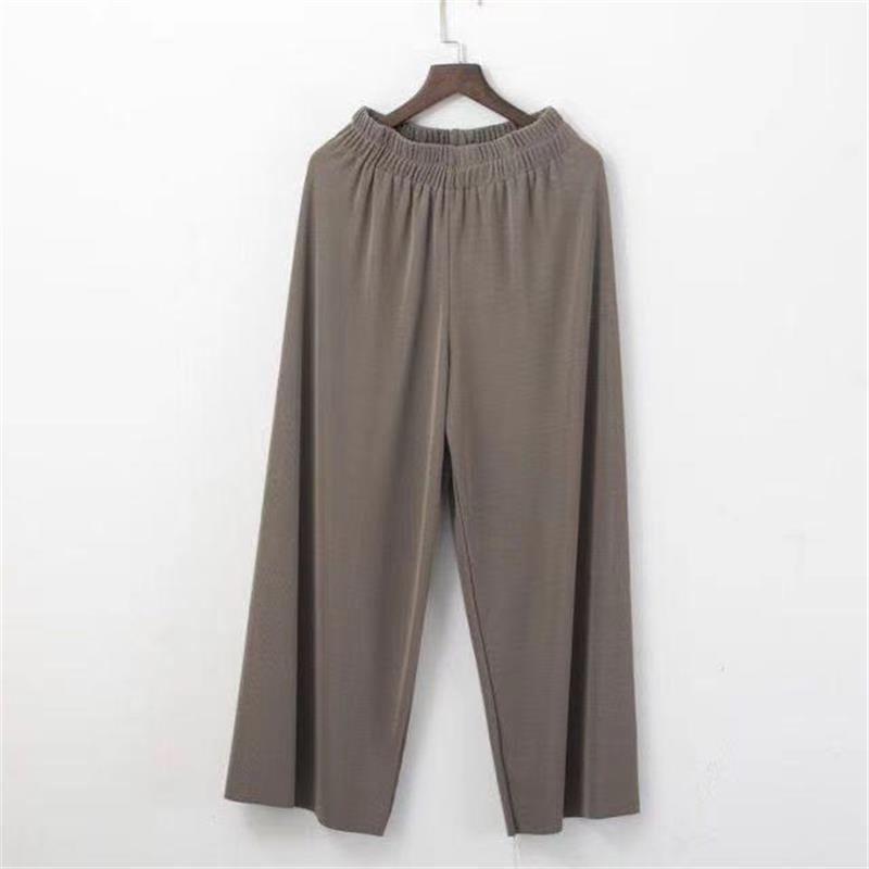 2026 Women's Plus Size High Waist Ice Silk Wide-Leg Summer Pants