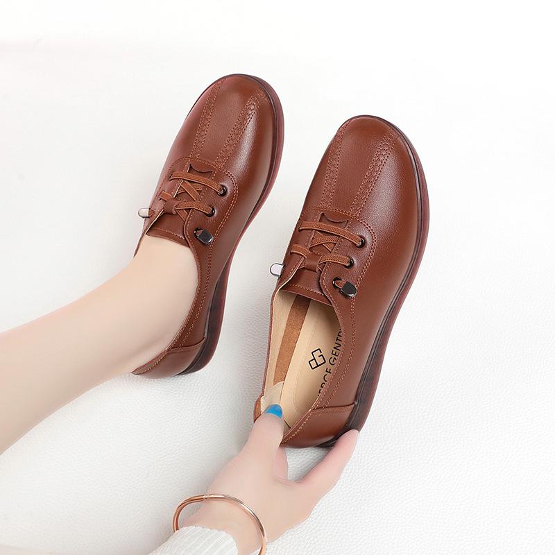 2025 Fashion Women Shoes Soft Leather Loafers Casual Shoes Soft Comfortable Low Heel Shoes No-slip Flats Middle-aged Simple