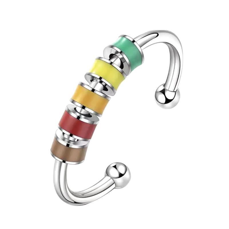 Women Men Open Ring Adjustable Anxiety Relief With Enamel Bead Opening Decoration Accessory Stacking Spinning Ring