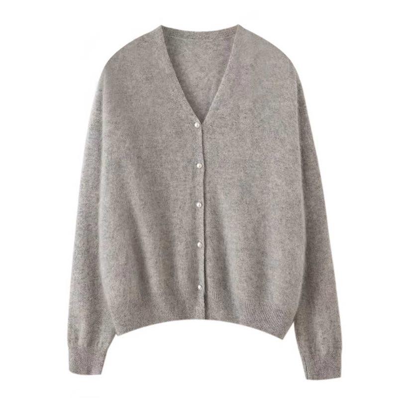 Pure Cashmere Women's Pearl Button Cardigan - Gentle, Loose, Lightweight Outerwear for Autumn 2026