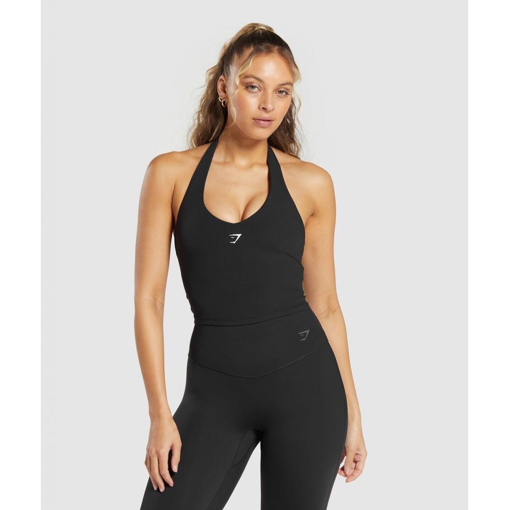 

Майка GYMSHARK с бретелькой на шее и полочкой, черная B8A5T BB2J XXS