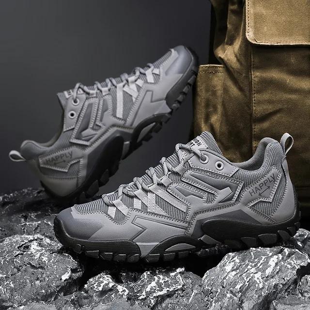 Fashion High Quality Fashion Leather Hiking Shoes Durable Outdoor Sport Men Trekking Leather Shoes Lace-Up Climbing Hunting Sneakers