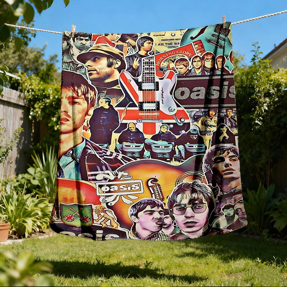 1pc Oasis Band Outdoor Flannel Blanket, Cozy & Warm Soft Te Playful Design, Napping Camping,