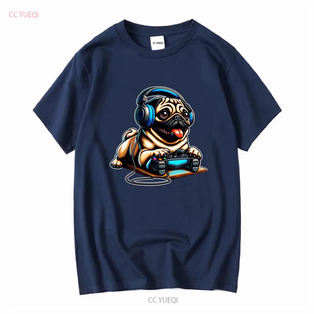 Pugs Dogs Playing Gamer Funny Pug Dog Breed Cute Puppies T Shirt vintage Washed Casual Comfortable Stretched vintage Washed