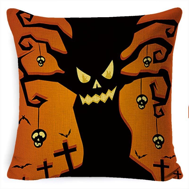 Halloween Pillow Pumpkin Little Witch Horror Cushion Linen Cushion Cover Holiday Party Pillow Cover Bed Backrest
