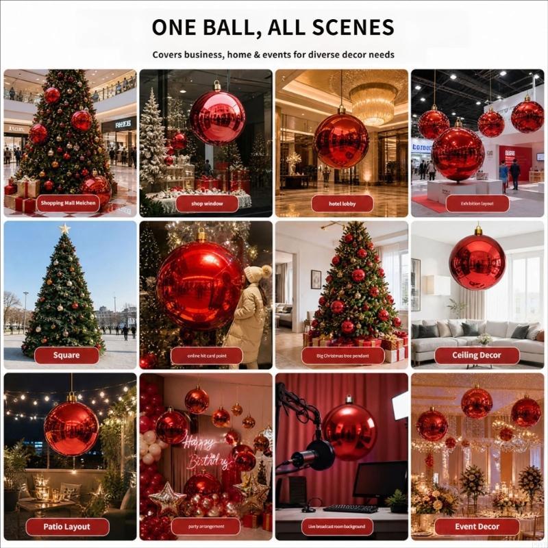 Red Glossy Finish Christmas Ball Ornament Weather Resistant Plastic Texture Suitable for Long Service Holiday Display