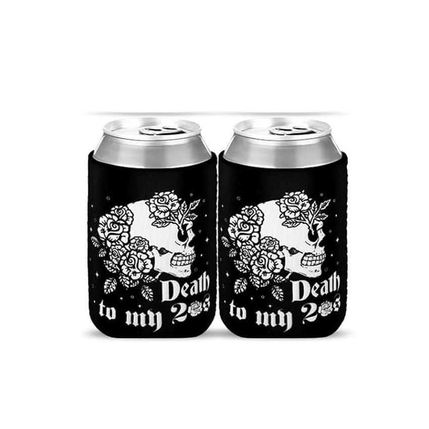 2Pcs Death To My 20s Can Coolers Spooky Scary Skull Halloween Party Gothic for Youth Bachelorette Decorations Bride To Be Gifts