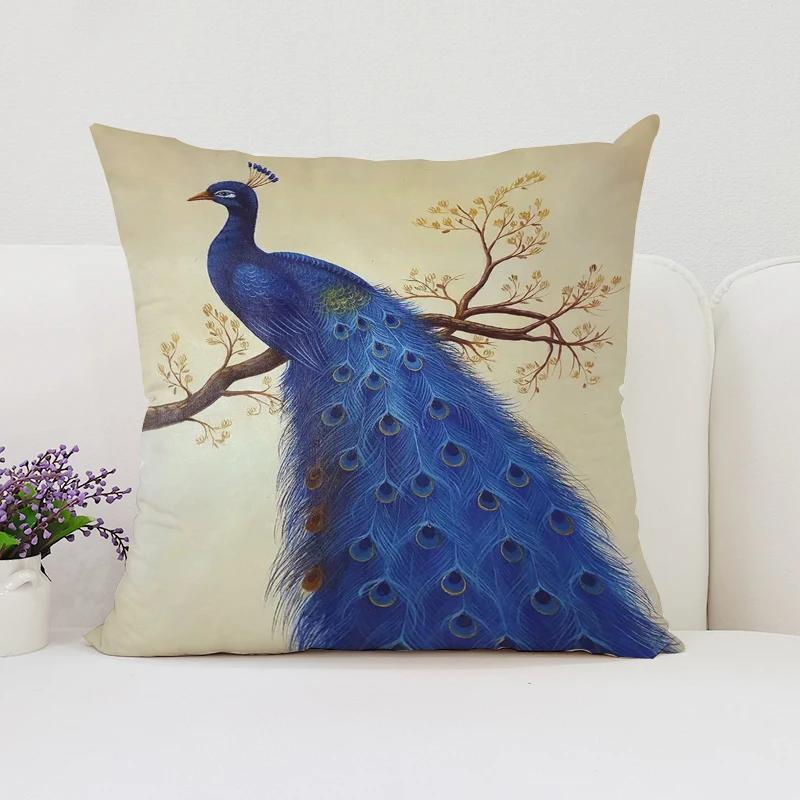 Europe and the United States Sofa Cushion Sets Beautiful Peacock Double-sided Printed Pillow Covers Chair Lumbar Cushion 45x45cm