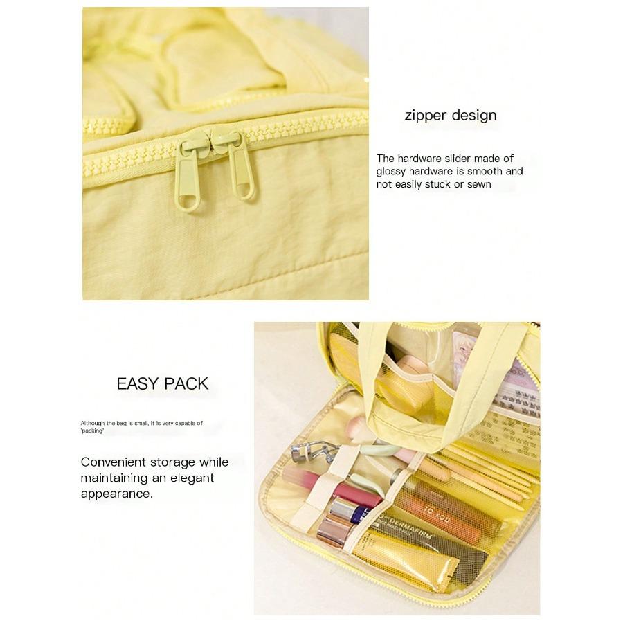 Large Capacity Double Wide Open Solid Color Toiletry Bag, Women's Portable Vacation Beauty Bag, Multi Pocket and Multi Slot Multifunctional Makeup Bag