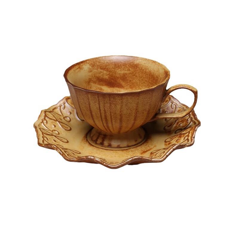 Shangqi Kiln Glaze Retro Fancy Coffee Cup and Saucer Set