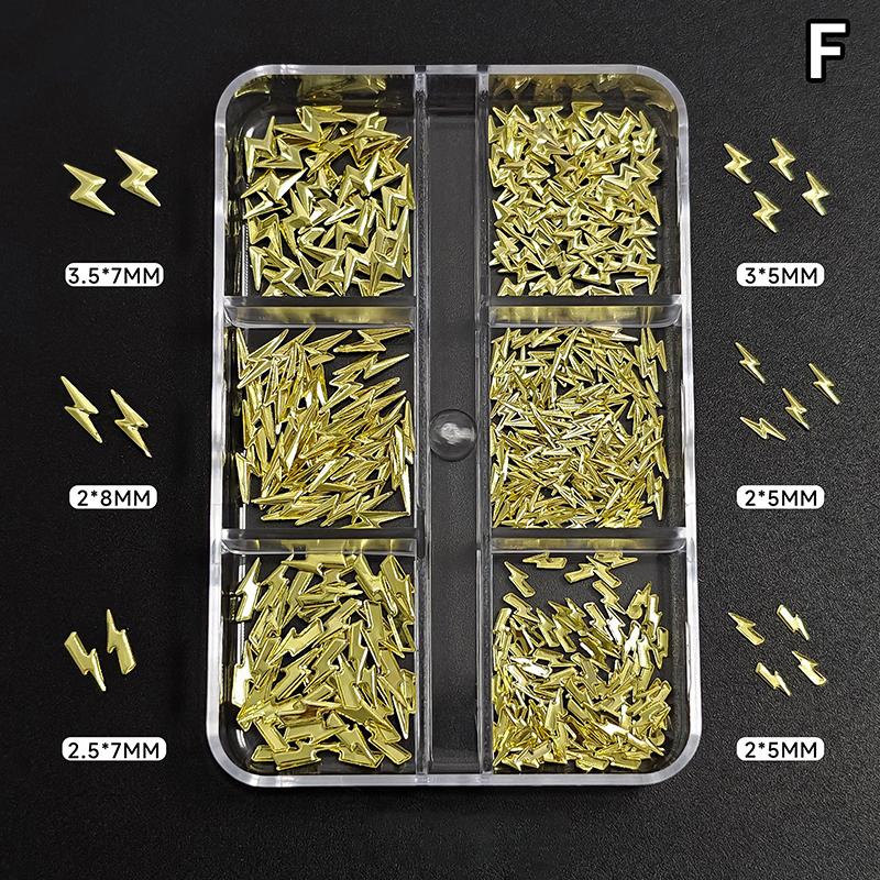 6/12Grids Metal Bow Nail Art Charm Gold Silver 3D Star/Cross Nail Rivet Starlight Nail Decoration Parts Diy Manicure Accessories