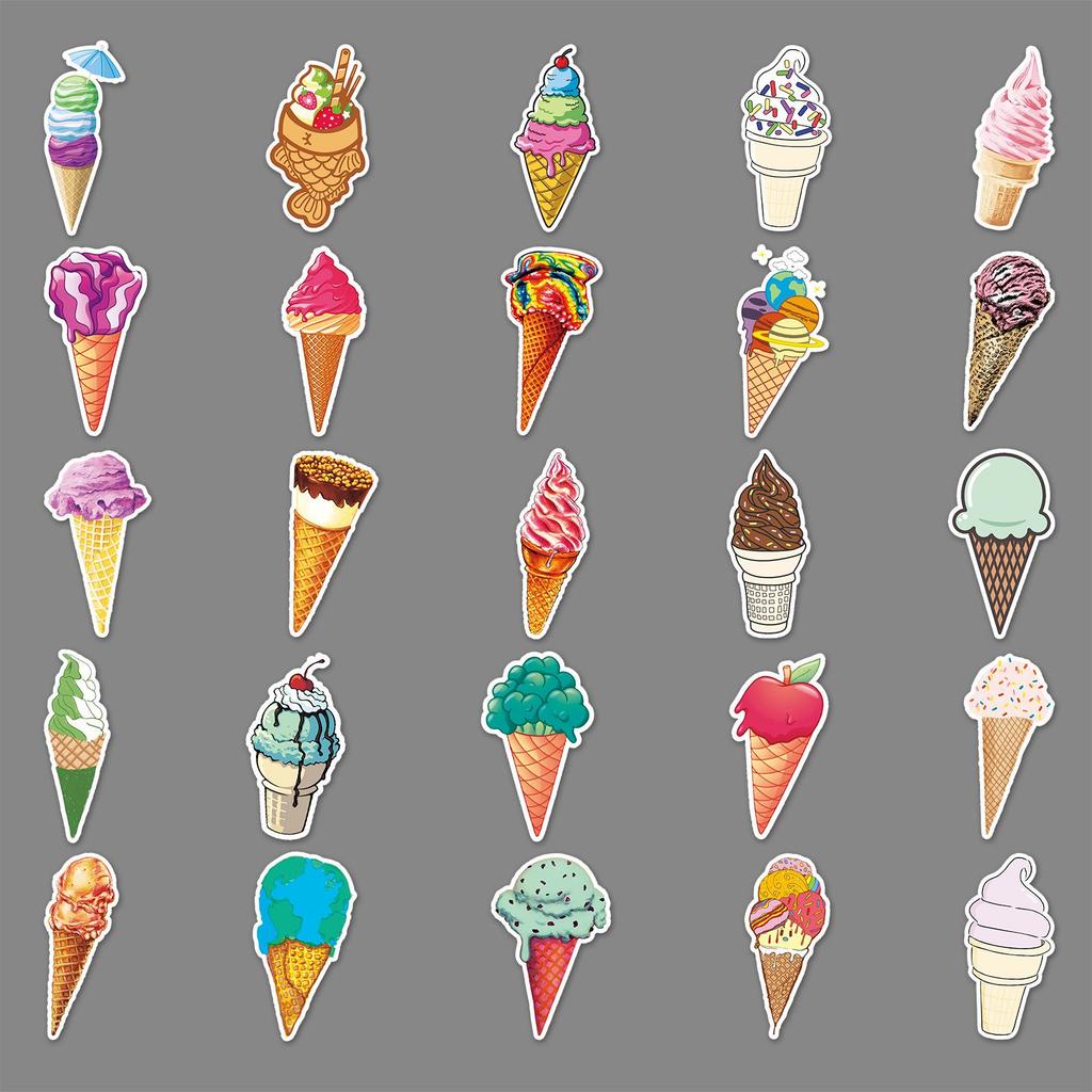 50-Count INS Style Ice Cream-Themed DIY Journal Waterproof Stickers for Luggage, Scooters, and Refrigerators.