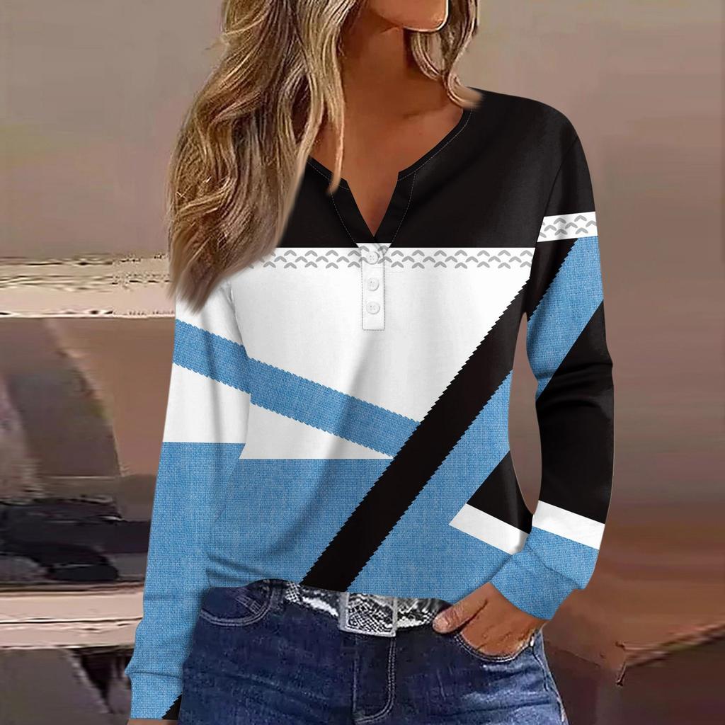 Dámské tričko Tričko Knoflíček Dlouhý rukáv Denní víkendová móda Basic Top s výstřihem do V