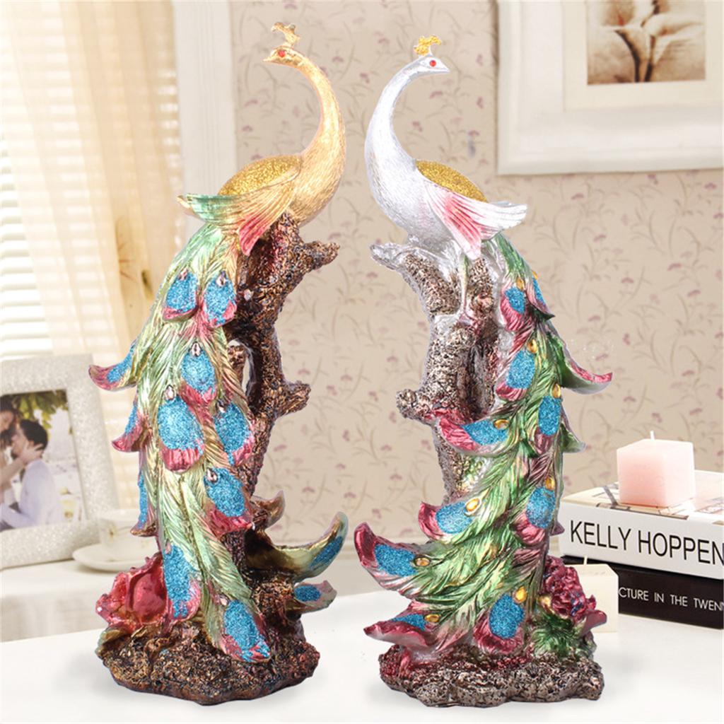 Buy Golden Silver Peacock Peafowl Sculpture Resin Figurine Statue Home