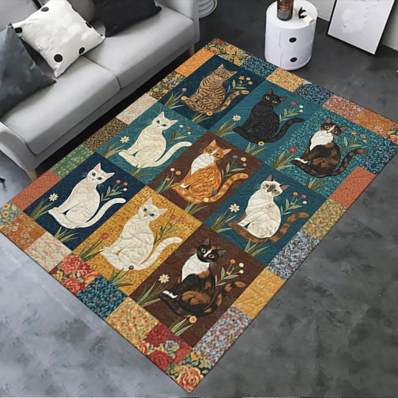 2025 Neuer Retro Patchwork Tier Teppich für Wohnzimmer Schlafzimmer Zuhause Sofa Dekoration, Kinderspiel Rutschfeste Fußmatte06